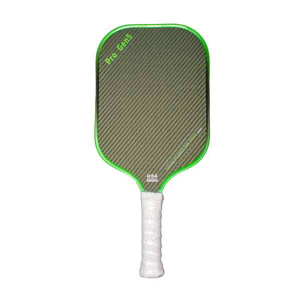 Green and white kevlar pickleball paddle striped design front view