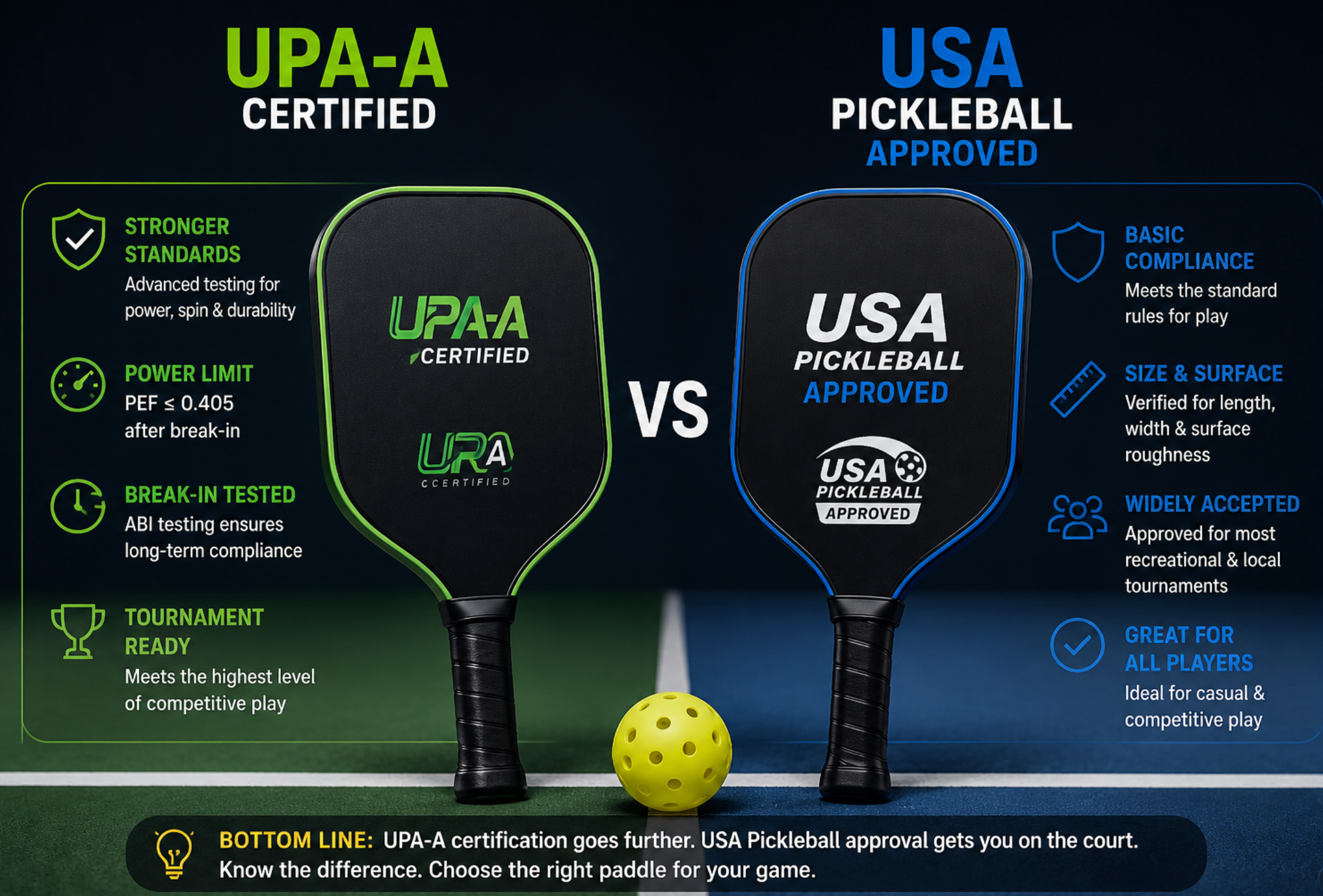 comparison between UPA-A and USA pickleball paddles