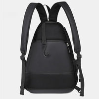 Back view of black pickleball backpack showing padded shoulder straps and breathable panel designed for long-lasting comfort on and off the court