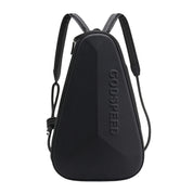 Black pickleball backpack with hard shell exterior, durable and waterproof design