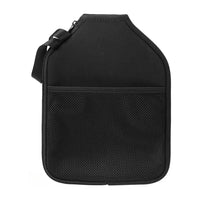Black neoprene pickleball paddle cover with smooth zipper protecting paddle from scratches and dents