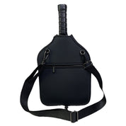 Black pickleball paddle cover with zipper closure, ideal for protecting paddle during transport and storage