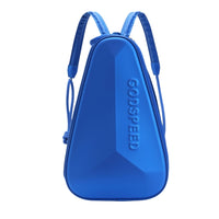 Blue pickleball backpack with modern hard shell, lightweight and expandable design