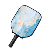 Back view of blue neoprene pickleball paddle cover showing durable stitching and zipper design