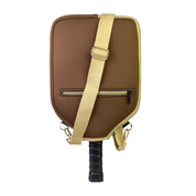 Brown pickleball paddle cover with smooth zipper and universal fit for standard and wide paddles