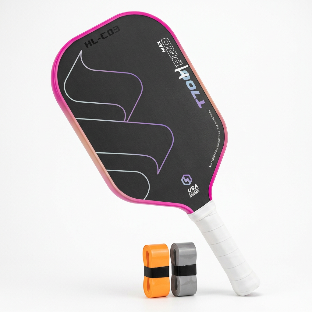 HL-C03 16mm carbon fiber pickleball paddle featuring textured surface for maximum spin and responsive feel
