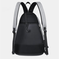 Back view of grey pickleball backpack displaying padded shoulder straps and ventilated ergonomic panel for all-day comfort