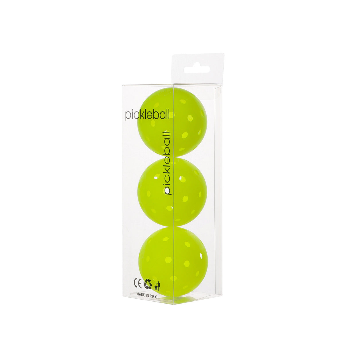 Pack of 3 green professional pickleball balls in a clear retail box