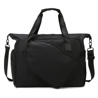 Compact pickleball bag with a ventilated shoe compartment in black