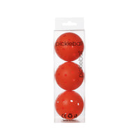 Pack of 3 red professional pickleball balls in a clear retail box