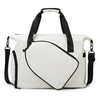 Compact pickleball bag with a ventilated shoe compartment in grey