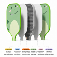 Cutaway diagram of a kids pickleball paddle showing UV printed fiberglass faces, PP honeycomb core and PVC edge seal