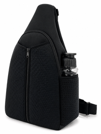 Neoprene pickleball sling bag in blue with a triangular perforated shell and adjustable crossbody strap