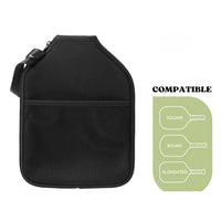 Infographic showing the pickleball paddle cover compatibility with standard and elongated paddle sizes.