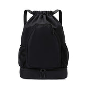 Black pickleball racket bag with heavy-duty nylon construction and multiple zippered compartments for tournament play