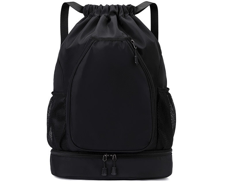 Black pickleball racket bag with heavy-duty nylon construction and multiple zippered compartments for tournament play