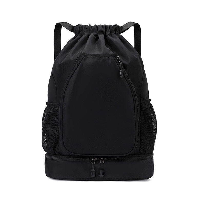 Black pickleball racket bag with heavy-duty nylon construction and multiple zippered compartments for tournament play
