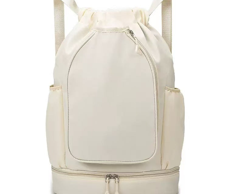 Off-white pickleball racket bag with padded compartments for up to 4 paddles, lightweight design and secure zipper closures