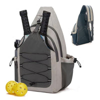 Gray pickleball bag for sale with two paddle slots and pickleballs