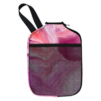 Pink neoprene pickleball paddle cover with easy-access zipper closure, perfect for women players