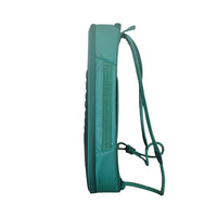 Side view of green pickleball backpack showing slim ergonomic design and structure