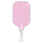 Pink carbon fiber 16mm training pickleball paddle with white grip and T700 surface, front view