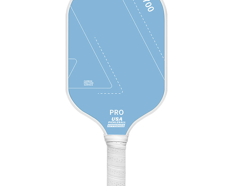 Dark blue carbon fiber 16mm training pickleball paddle with white grip, front view