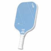 Blue 16mm carbon fiber pickleball training paddle with white handle, angled product view