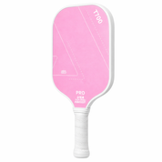Pink 16mm carbon fiber pickleball training paddle with white handle, angled view