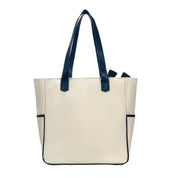 Women's pickleball bag shown as a stylish backpack, perfect for carrying gear from office to court