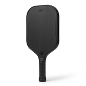Black pickleball paddle front view showing carbon fiber surface and grip design