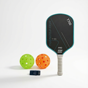 Blue pickleball paddle solo set including paddle, balls and handle tape front view