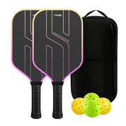 Carbon fiber pickleball paddle set 2 paddles purple with carry bag