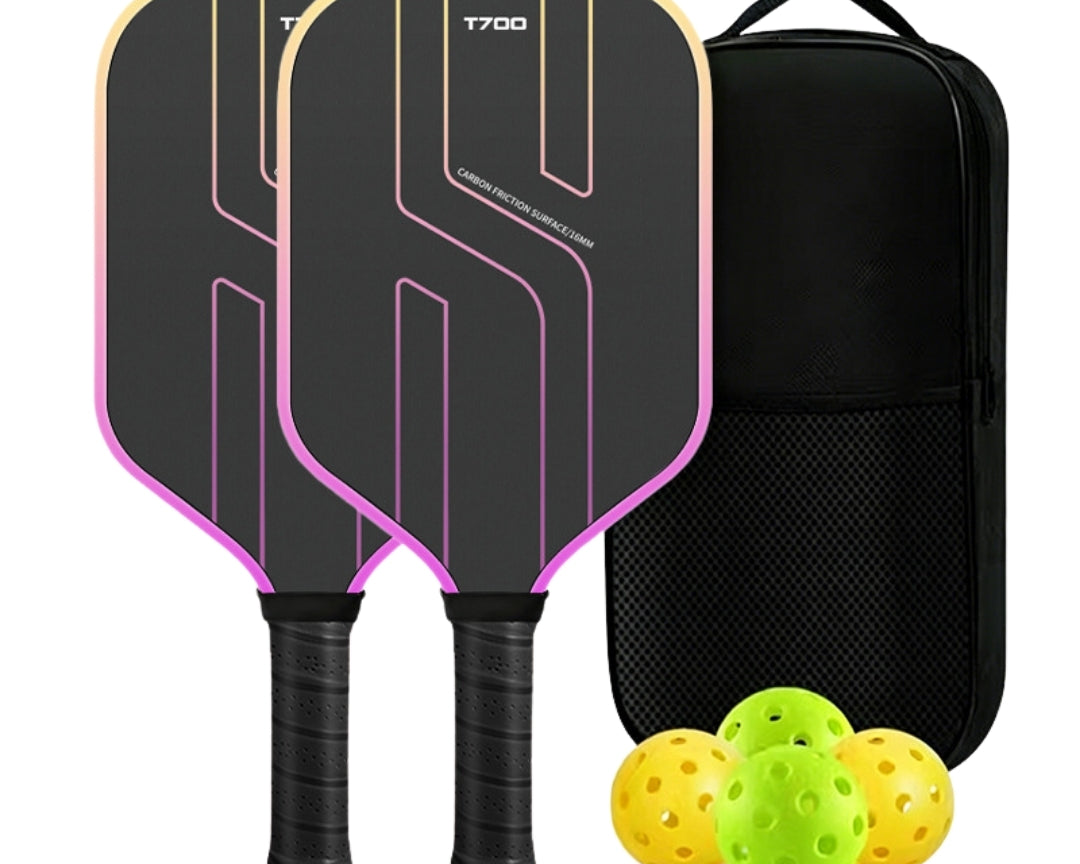 Carbon fiber pickleball paddle set 2 paddles purple with carry bag