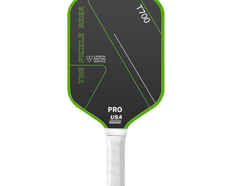 Green pickleball paddle displaying quality construction and precision engineering