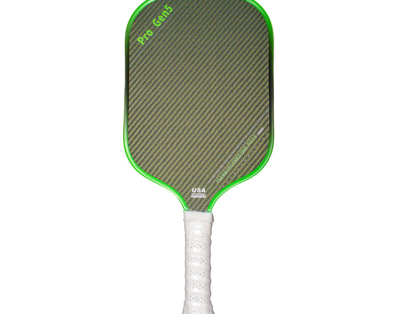 Green and white kevlar pickleball paddle striped design front view