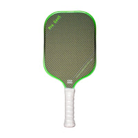 Green and white kevlar pickleball paddle striped design front view