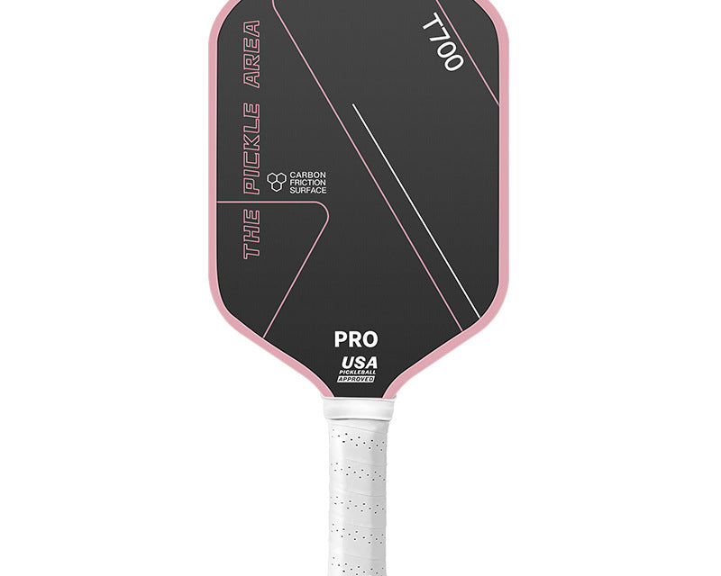 Light pink pickleball paddle front view with premium surface and comfortable grip