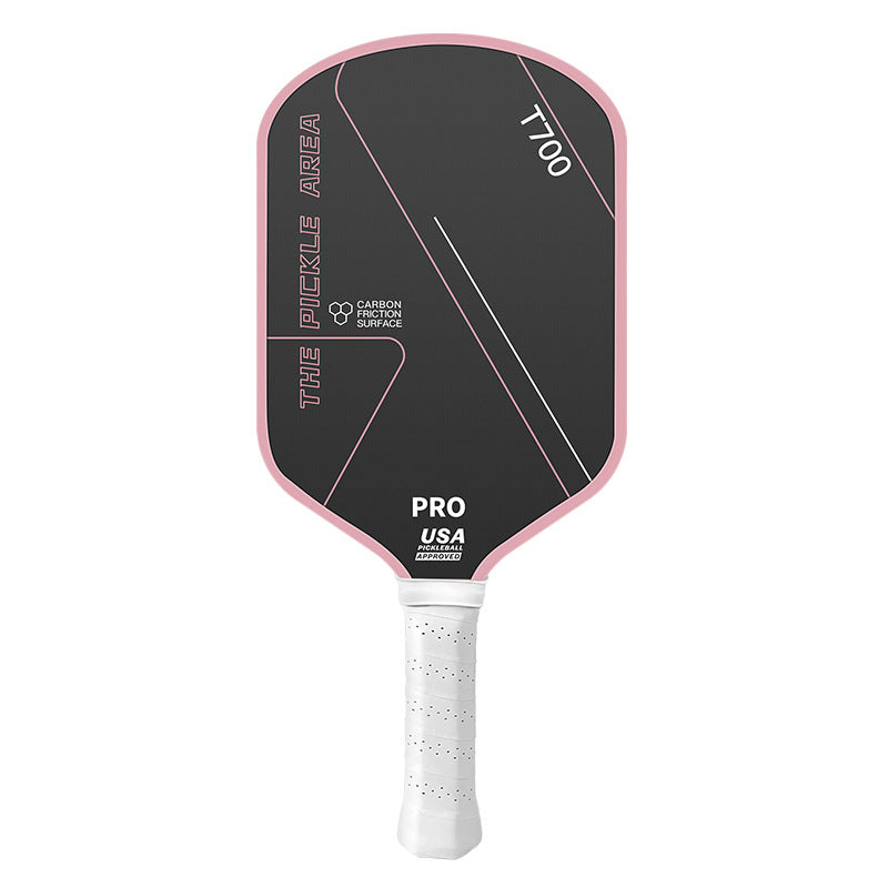 Light pink pickleball paddle front view with premium surface and comfortable grip