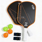 Orange pickleball paddle set of 2 with complete accessories for doubles play top view