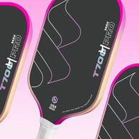 T700 Pro Max carbon fiber pickleball paddle detail on a pink background
