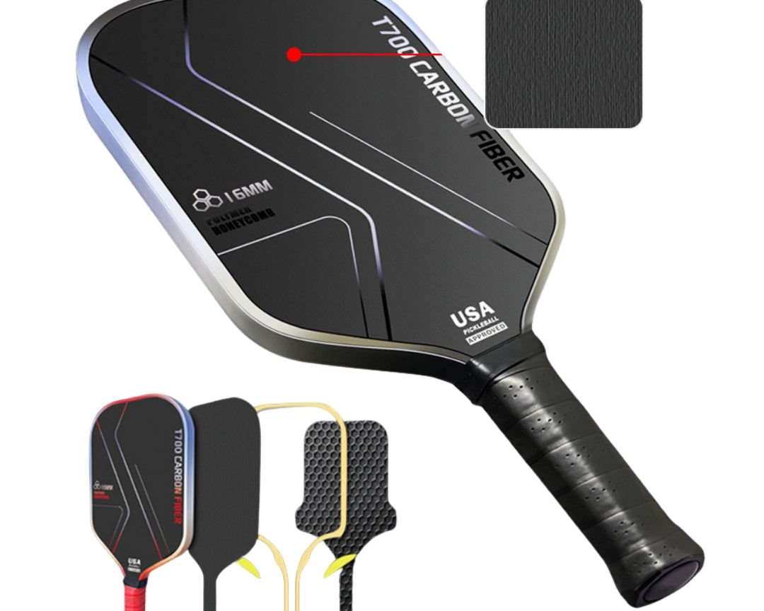 pickleball paddle in front view with carbon fiber material