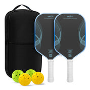Pickleball paddle set bag behind with 2 paddles and 4 balls