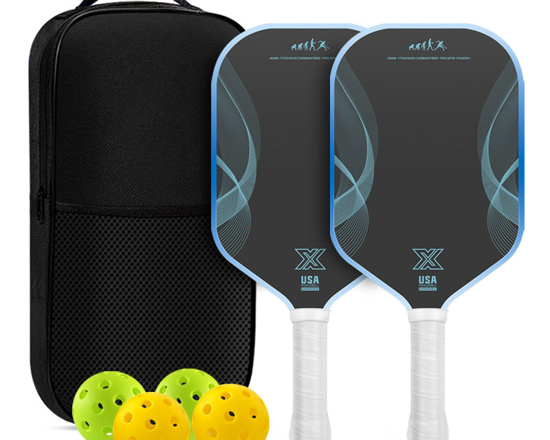 Pickleball paddle set bag behind with 2 paddles and 4 balls