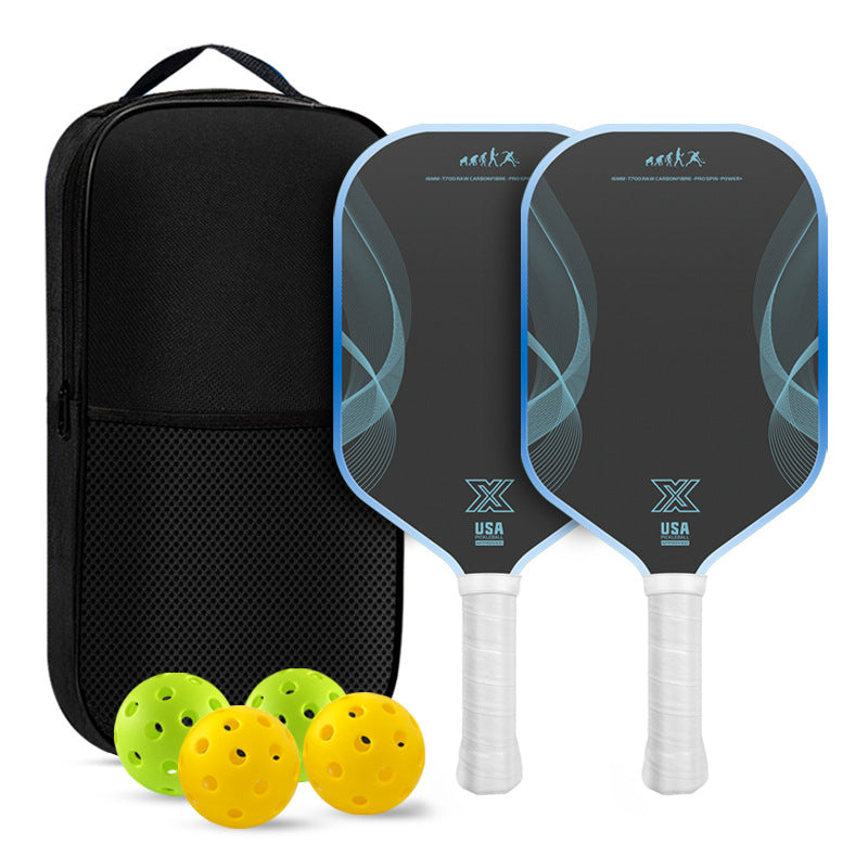 Pickleball paddle set bag behind with 2 paddles and 4 balls