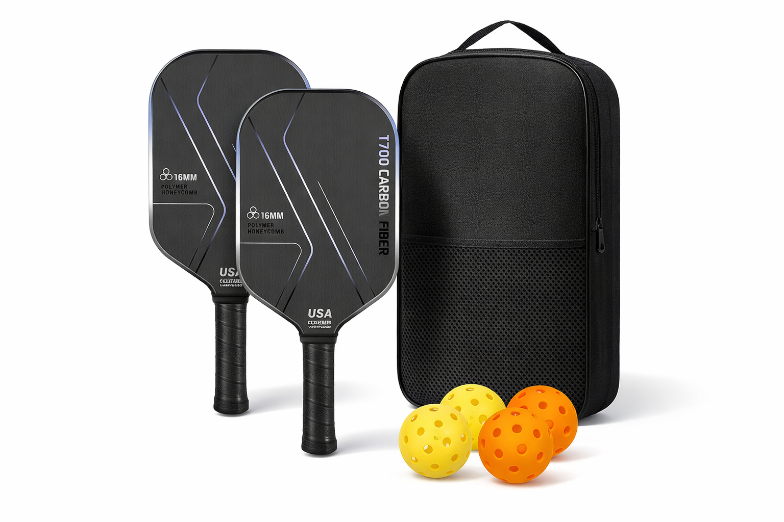 Pickleball paddle set grey carry bag outdoor court