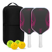Pickleball paddle set 2 fiberglass paddles pink with carry bag