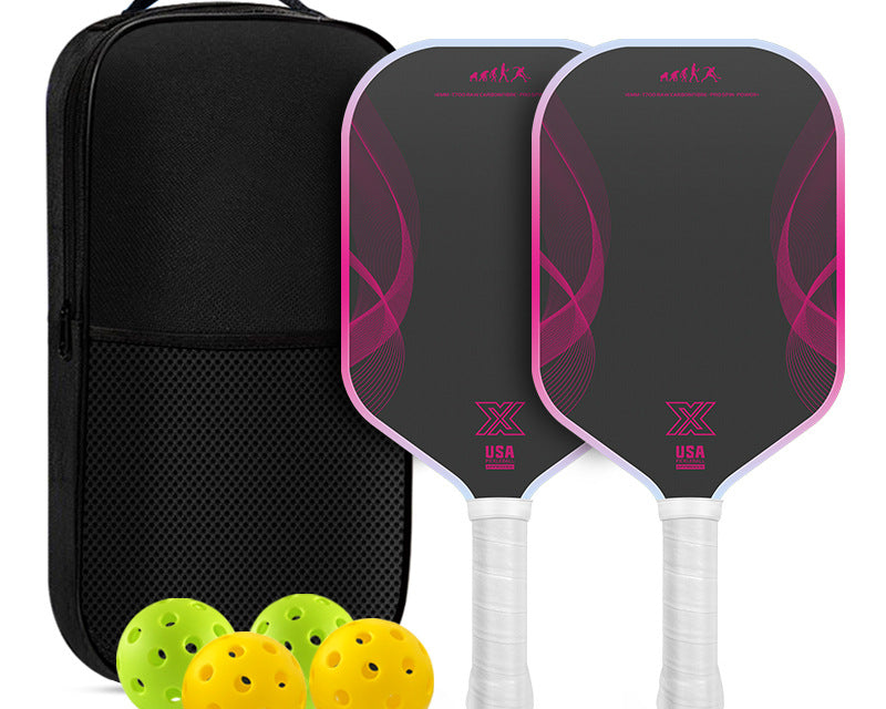 Pickleball paddle set 2 fiberglass paddles pink with carry bag