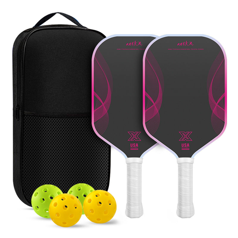 Pickleball paddle set 2 fiberglass paddles pink with carry bag