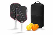 Carbon fiber pickleball paddle pink set lifestyle court image